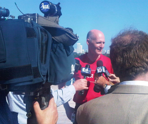  Florida Gov. Rick Scott meeting with the media on board Carnival Imagination at the Port of Miami Nov. 4..