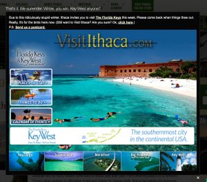 The 'hacked' Visit Ithaca website